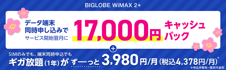 ビッグローブwimax Biglobe 料金 キャンペーン最新情報 Wimax比較ナビ 21年7月最新おすすめプロバイダ情報