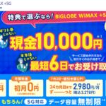 BIGLOBE WiMAX限定特典・現金10,000円キャッシュバック＋申込手数料無料
