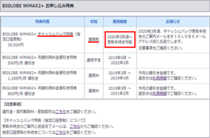 BIGLOBEマイページの特典一覧