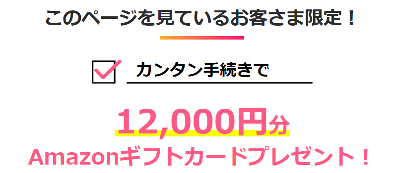 このページを見ているお客さま限定！Amazonギフトカード12,000円分プレゼント