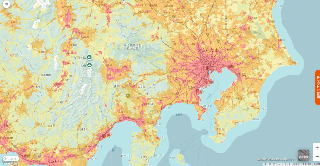 auの5Gサービス提供エリアマップ