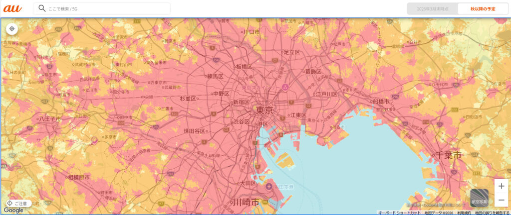 auの5Gサービス提供エリアマップ